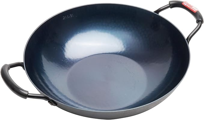 臻三环 ZhenSanHuan HandHammered Iron Wok Flat Bottom Induction Suitable (32cm 2 handles)