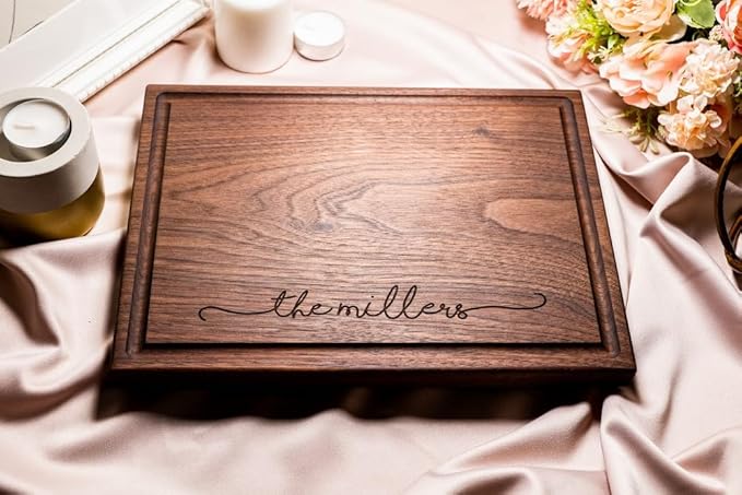 Personalized Cutting Board, Custom Wedding, Anniversary or Housewarming Gift Idea, Wood Engraved Charcuterie, for Couples and Clients, Bottom Script Design 074
