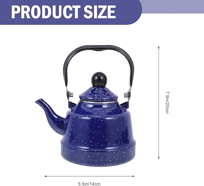 Enameled Water Kettle with Mottling Pattern 7.87 Inch Ceramic Tea Pot for Loose Leaf Tea Stylish Speckled Enamel Teapot for Kitchen and Heating Water