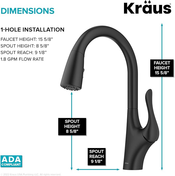 KRAUS Merlin Transitional Pull-Down Single Handle Kitchen Faucet in Matte Black, KPF-1674MB