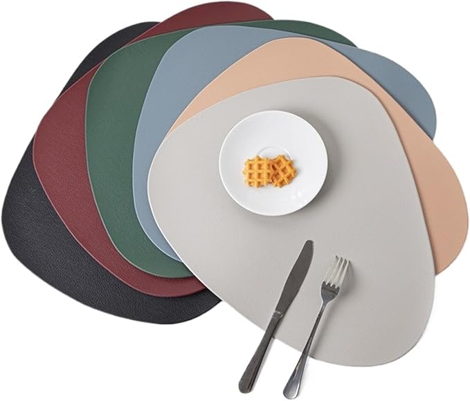 Grey PU Leather Placemats for Table Waterproof Non-Slip Table Mat Set Coaster Set Cup Wine Mat Tableware Pad Napkin for Kitchen(Light Grey)