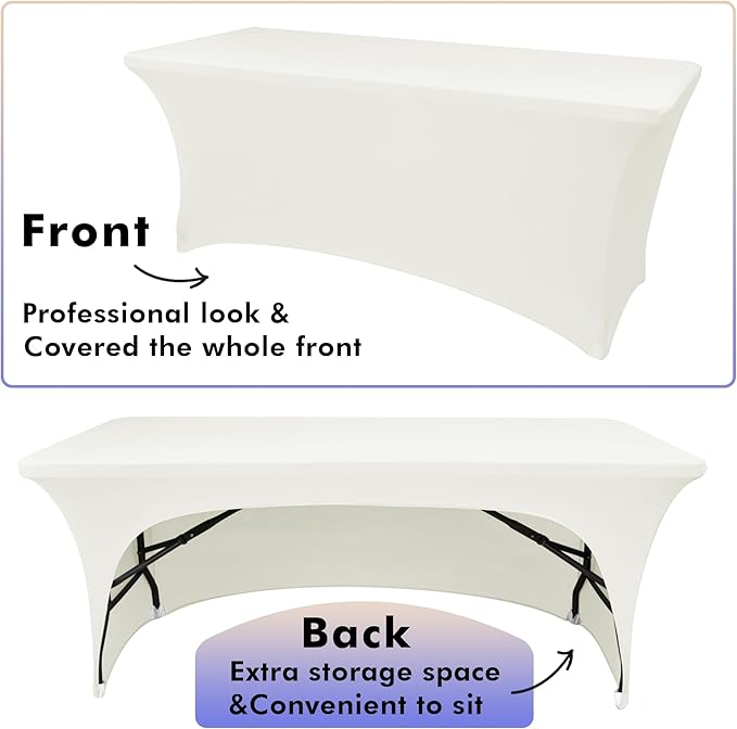 Nasitos 2 Pack Beige Table Cloth 6 Foot-Spandex Fitted Tablecloth Rectangle Tables, Open Back Stretch Folding Trade Show Table Covers Fabric Washable & Wrinkle Resistant for Parties, Wedding, Event