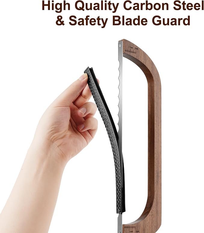 Bread Knife, Sourdough Bread Slicer for Homemade Bread, Bread Cutter with Measuring Scale, Walnut Serrated Knife with Cover and Scoring Tool, Ideal for People Who Love Baking Homemade Bread