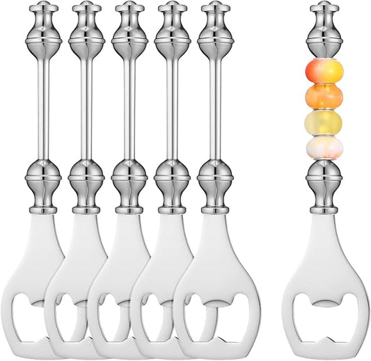 6 Pcs Beadable Beer Opener Metal DIY Bead Bottle Openers Reusable Bottle Opener Decorative Silver Flat Beer Bottles Openers for Crafts Birthday Wedding Christmas Bar Party Favor