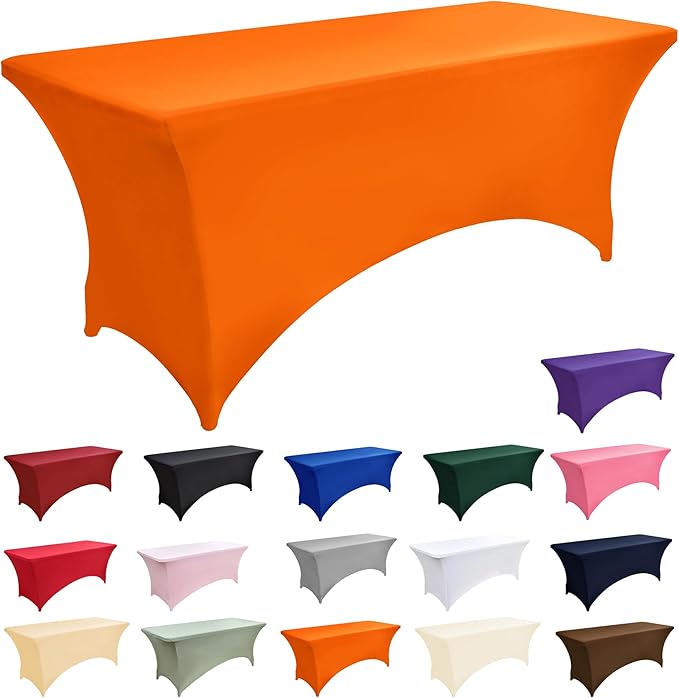 6-Pack 6ft Spandex Table Covers for Rectangle Standard Folding Tables - Wrinkle Resistant Stretch Tablecloths - Ultimate Fitted Table Protector for Parties, Trade Shows, Wedding