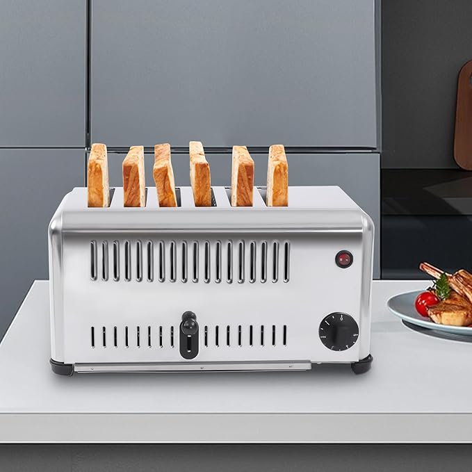Commercial Toaster, 6 Slices Bread Baking Machine 0.6 Inch Slot Toast Tool 1680W 110V Bread Maker for Restaurant Home Bakery Dessert Store
