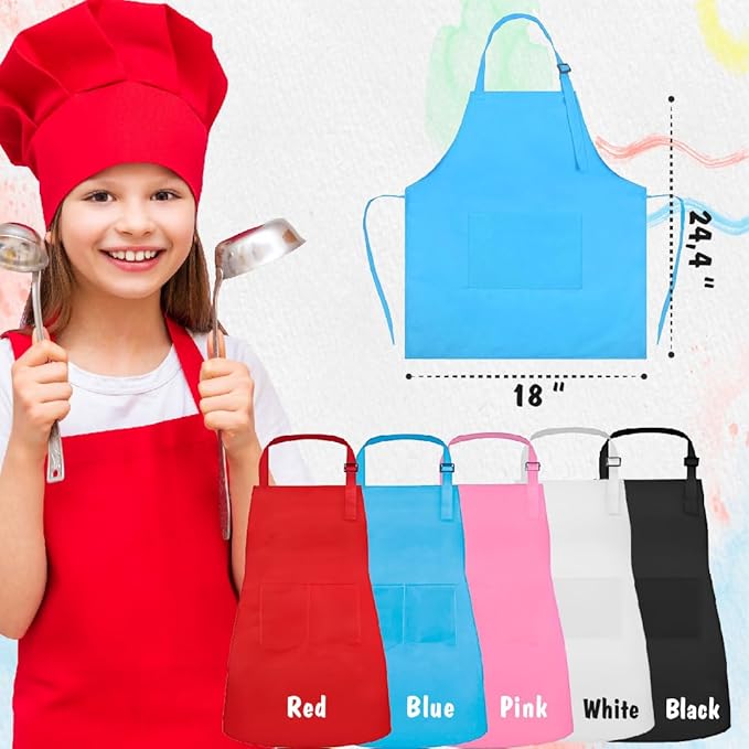 Custom Kids Apron Set with Hat, Waterproof Adjustable Apron with 2 Pockets for Cooking, Baking, Painting & Art, Personalized Christmas Gift for Daughter, Son, Granddaughter