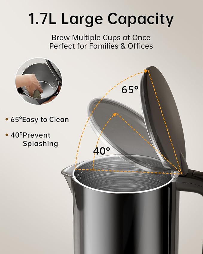 Electric Kettle with Temperature Control, 1.7L Stainless Steel Hot Water Kettle, 5 Presets for Tea & Coffee, 2H Keep Warm, Fast Boil, Auto Shut-Off & Boil-Dry Protection, Cordless Tea Kettle, Black