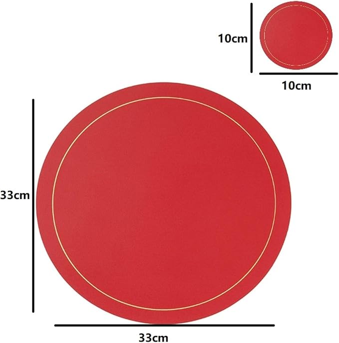 Luxury Round Faux Leather PU Placemat and Coaster for Easter Thanksgiving Year Party Home Decor Table Mat(GR Black)