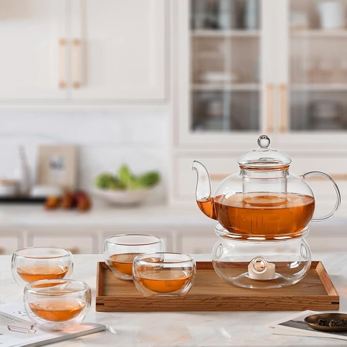 CnGlass Universal Glass Teapot Warmer,Handcrafted with Heat Proof & Lead-Free Glass Tealight Warmer 5.3 in/13.5cm diameter (Candle not Included)