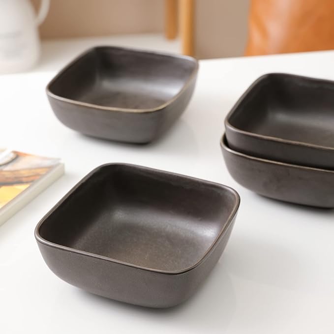 Stone lain Grace Square Stoneware Dinnerware Set, 24 Piece Service For 8, Brown