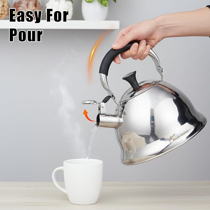 Stainless Steel Whistling Tea Kettle Stovetop - 3.1QT Tea Top Mirror Finish, 304 Stainless Interior, Foldable Handle, Fast Heating for Tea, Coffee & Gifts