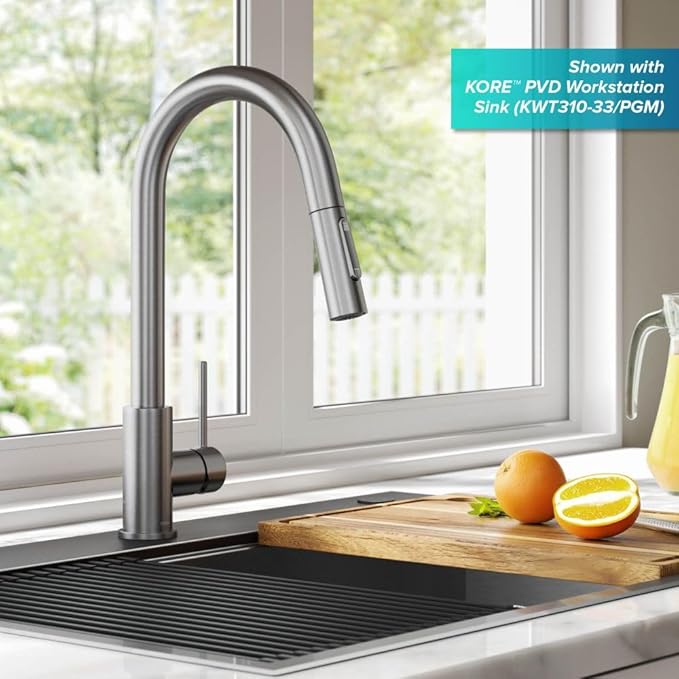 KRAUS Oletto Contemporary Pull-Down Single Handle Kitchen Faucet in Spot Free Stainless Steel, KPF-3104SFS