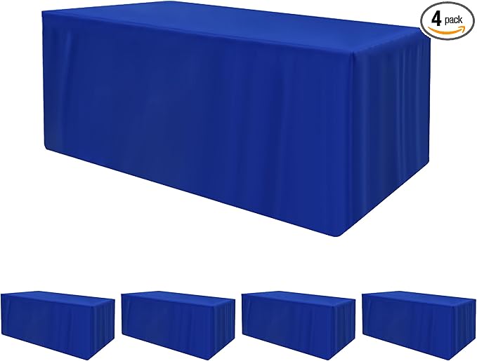 HolidayIdeas Fitted Tablecloths for 8 Foot Rectangle Table, Wrinkle Resistant Washable Table Cover 30x96 Inch for Vendor Booth Display, Banquet, Trade Show, Royal Blue, 4 Pcs