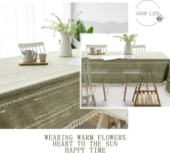 Pahajim Linen Tablecloth Rustic Rectangle Table Cloth Cotton Striped Tassels Tablecloths for Kitchen Dining Table Cover Rectangle/Oblong,55''x87'', 6-8 Seats