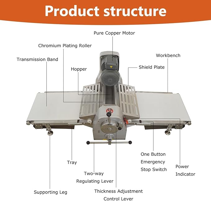 Commercial Dough Sheeter Machine, Electric 400mm Reversible Roller Dough Flattening Conveyor, Desktop Pastry Machine 1-32mm Adjustable Thickness for Bakeries, Pastries 110V