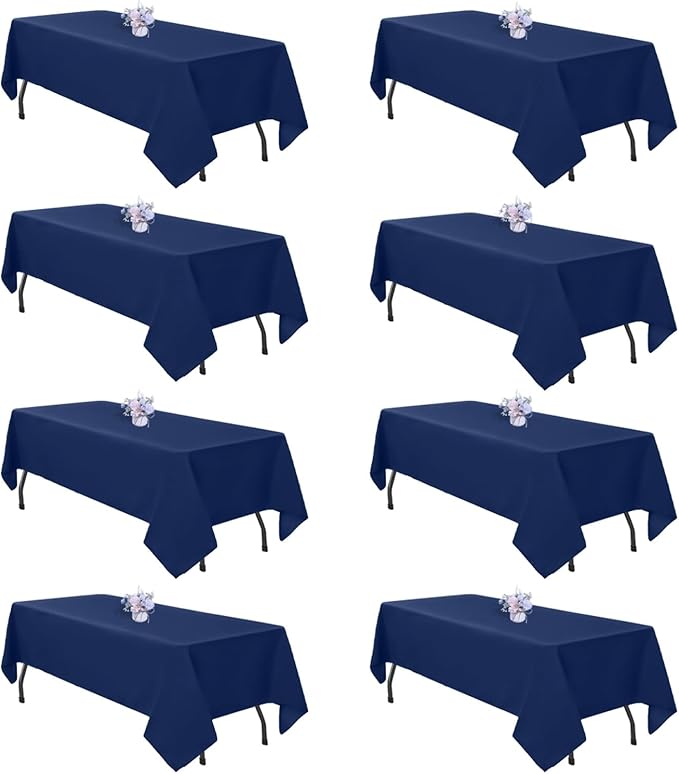 8 Pack Navy Blue Table Cloth 60x102 Inch Rectangle Tablecloths for 6 Foot Rectangle Tables, Wrinkle Resistant Washable Polyester Fabric Rectangular Table Cover for Dining Banquet Wedding Party