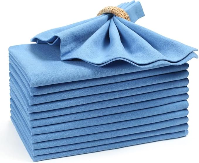 Homidate Cotton Dinner Napkins Set of 12 – 18x18 Light Blue – Machine Washable Fabric Napkins Ideal for Weddings, Thanksgiving, Christmas & Everyday Dining