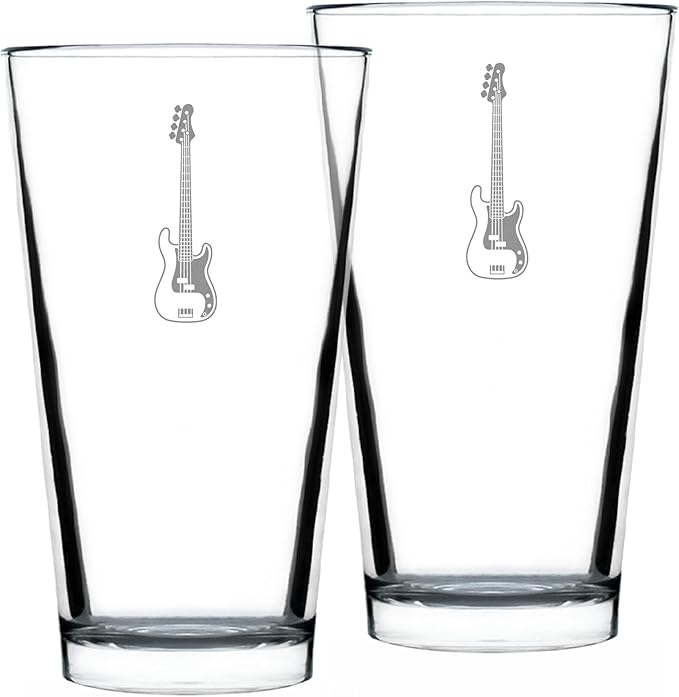 Bevvee Electric Bass Pint Glass for Beer - Music Gifts for Bass Players, Teachers and Musical Accessories for Musicians that Play Bass Guitar - Set of 2-16 Oz Glasses