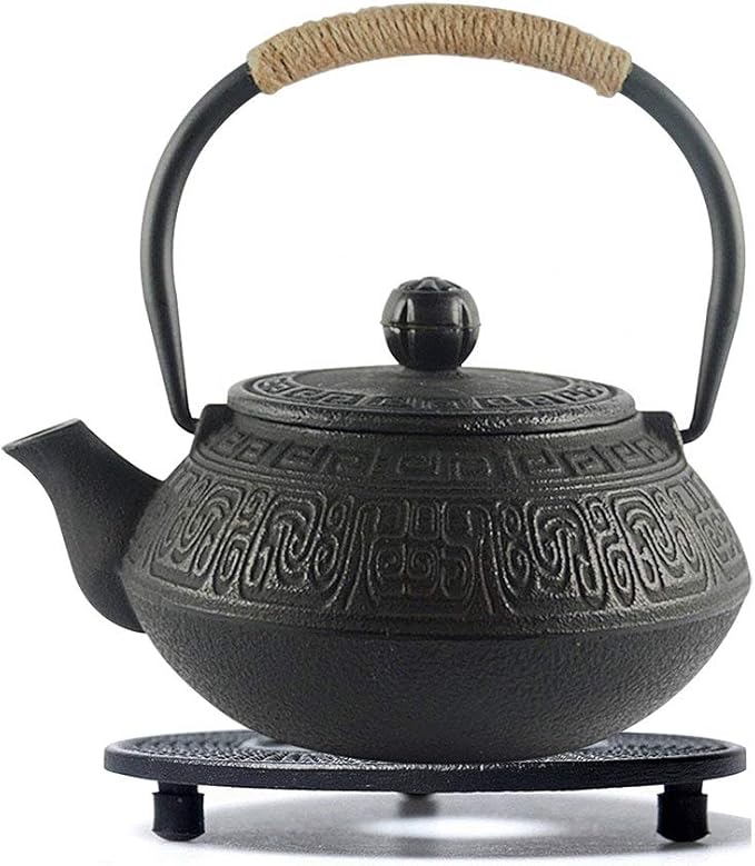 Hwagui - Black Cast Iron Teapot Trivet with Rubber Pegs for Dining and Kitchen Table, 5.5 Inch Diameter