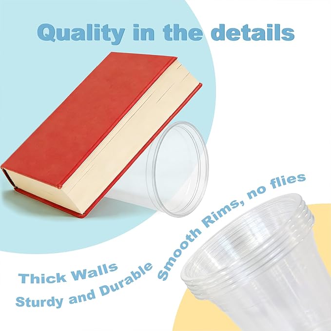 24 oz 100 Pack Disposable Clear Plastic Cups with Lids and Straws, Food Safe Bulk Iced Coffee Cups for Smoothies, Milkshakes and Other Cold Drinks