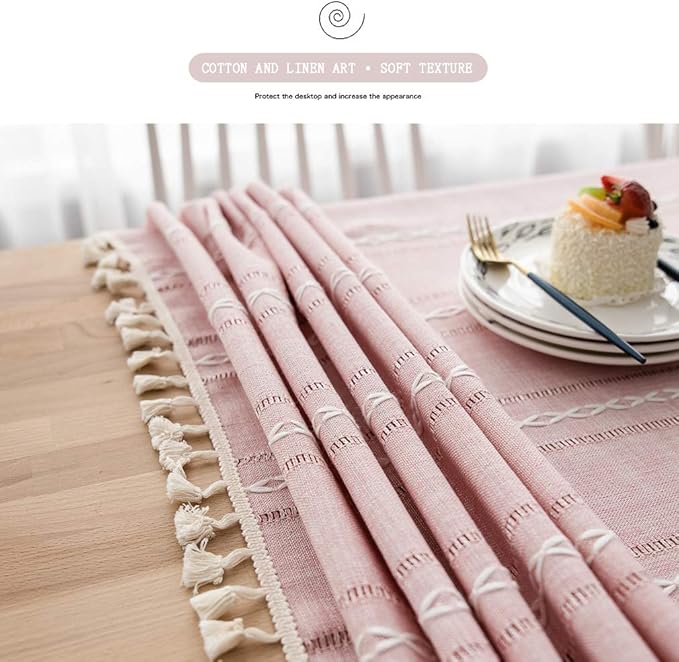 Pahajim Linen Tablecloth Rustic Rectangle Table Cloth Cotton Striped Tassels Tablecloths for Kitchen Dining Table Cover Rectangle/Oblong,55''x87'', 6-8 Seats