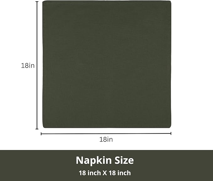 PurpleEssences Set of 12 Cloth Dinner Napkins 100% Cotton 18x18 Inch - Soft Durable Washable - Ideal for Farmhouse Party Christmas Holiday Winter - Perfect Everyday Use Table Linen - Olive Green