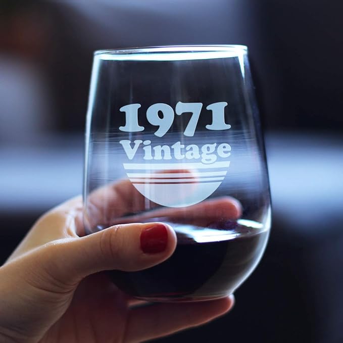Bevvee Vintage 1971 Stemless Wine Glass - 55th Birthday Gifts for Women & Men Turning 55 - Bday Party Decor - Large 17 oz