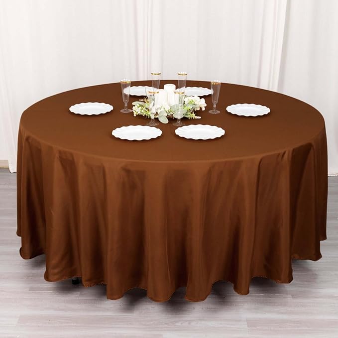 Efavormart Round Tablecloth, 108 Inch Stain & Wrinkle Resistant Washable Table Cloth, Decorative Polyester Fabric Table Cover for Banquet, Wedding, Dining- Brown