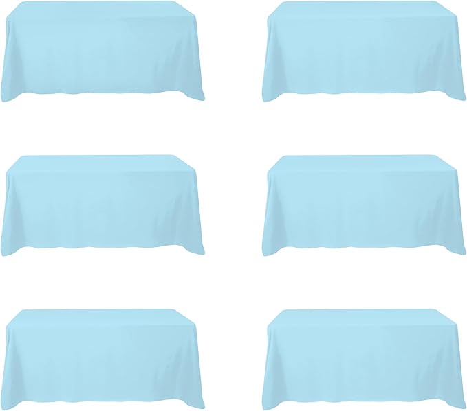 BRILLMAX 6 Pack Light Blue Tablecloths 90 x 132 Inch for 6ft Rectangle Tables - 150 GSM Polyester Fabric, Floor Length Drop, Water, Stain & Wrinkle Resistant Cloth Cover for Wedding Reception Banquet