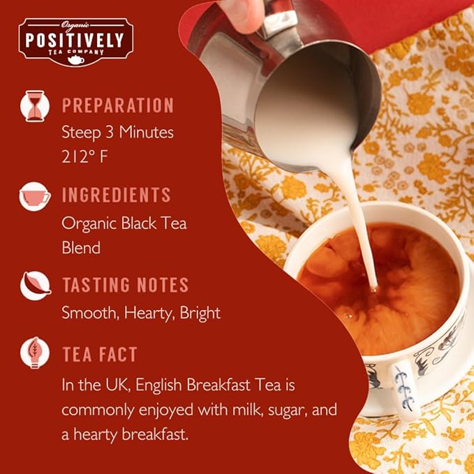 Organic Positively Tea Company, English Breakfast Black Tea, Loose Leaf, 16 Ounce
