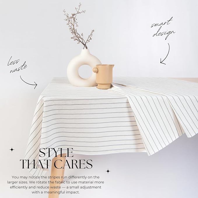 MONDAY MOOSE Striped Farmhouse Picnic Style Decoration Rectangle Natural Stonewashed Cotton Tablecloth for Kitchen, Dining Room, Restaurant (60x102 inch, White/Black Stripes)