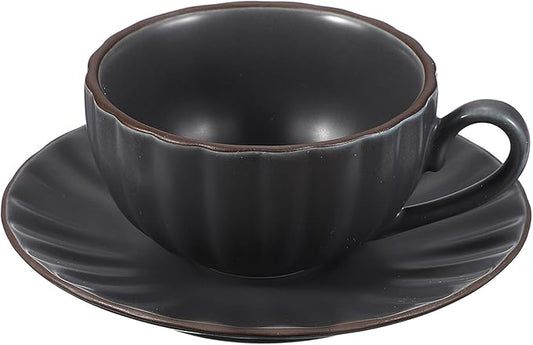 uxcell Handmade Vintage Espresso Cups, 8 oz Coffee Cups and Saucers Ceramic Tea Cup with Handle Dishwasher and Microwave Safe for Latte Cappuccino Milk Office Home Gifts, Gray Blue