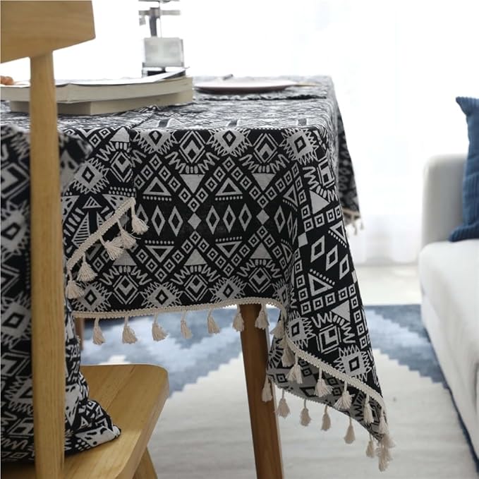 Rectangular Tablecloth Black Geometric Double-Sided Thickened Cafe Bar Coffee Table Tablecloth Cover Cloth Tablecloth Suitable for Restaurant Camping(100 * 140cm)