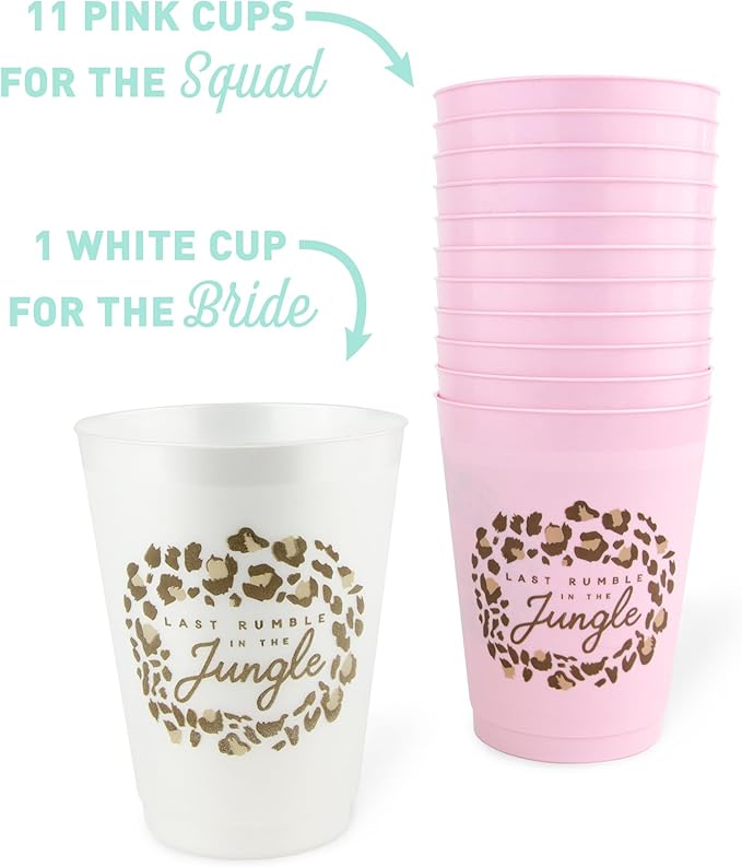 Stag & Hen Last Rumble in the Jungle Bachelorette Party Cups - 12 Pack, 16 oz Cups | Custom Drinkware for Animal Print Leopard Theme Bridal Shower, Engagement Party | Bridesmaids Gifts, Favors, Decor