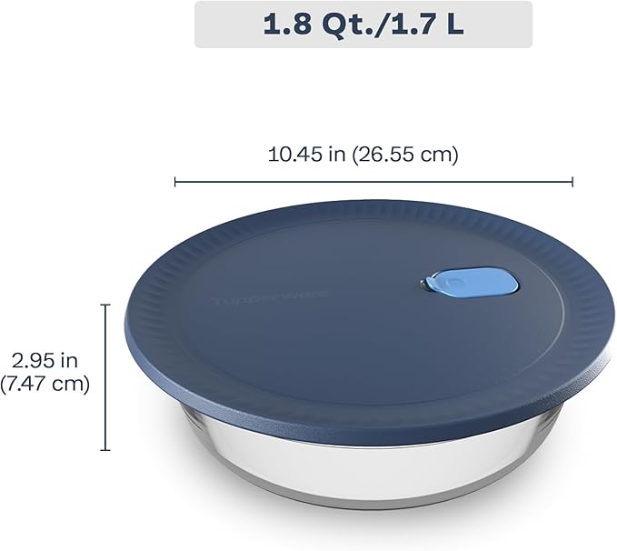 Tupperware Voila Glass Round Food Storage – Airtight Baking Dish, 1.8 qt / 1.7 L