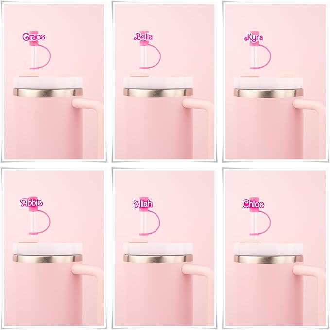 Custom Hot Pink Straw Cover Cap Tip, Personalized Pink Girl Name Tags, Cups with Lids and Straws Topper Compatible with 30 & 40 Oz Tumbler Funny Useful Cute Gifts for Girls Women