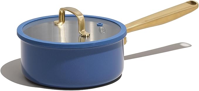 CAROTE 2Qt Stainless Steel Saucepan, Non-Toxic Cookware Set with Lids,Outer Ceramic Layer,Small Cooking Pot, Even Heating, Fits All Stoves,Oven & Dishwasher Safe,Blue