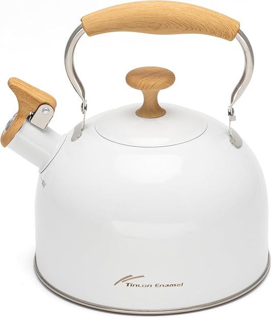 Tea Kettle, 304 Stainless Steel Whistling Tea Kettle,2.5 Quart/2.4L Stovetop Tea pot for Induction & Gas Stove with Ergonomic Folding Handle, Loud Whistle for Tea, Coffee, Milk - Milk White