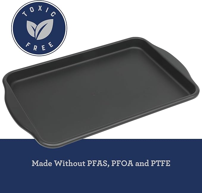Oster Teston 13 x 9 Inch Cookie Sheet, Nonstick Carbon Steel Baking Pan, Matte Black, PFAS-Free, Warp-Resistant, Easy Clean Bakeware