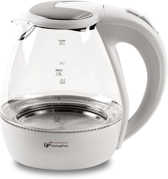 Living Plus 1.5 L Glass Electric Kettle - Fast Boiling, BPA-Free, LED Indicator, Auto Shut-Off