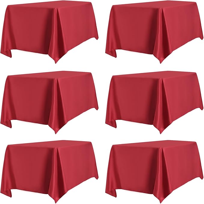 PureFit 6 Pack Rectangle Red Table Cloths 60 x 126 Inch for 6Ft Tables, Stain and Wrinkle Resistant Table Linens for Home Use, Wedding, Party, Banquet and Camping