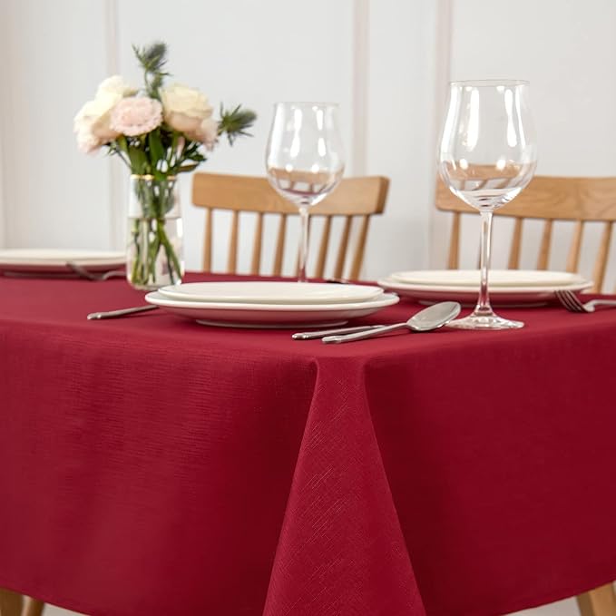 maxmill Square Tablecloth Slubby Texture Stain Resistant Waterproof Wrinkle Resistant Washable Soft Table Cloth, Decorative Fabric Table Cover for Dining Room Dinner and Parties, 52 x 52 Inch, Red