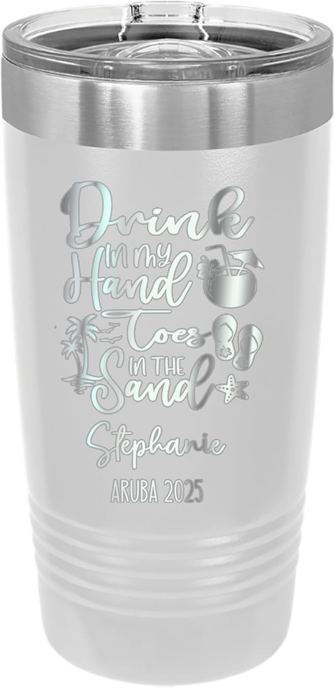 Drink In My Hand Toes In The Sand 20z Tumbler, Summer Mug, Stainless Travel Mug For Friends, Family Or Colleagues, 2025 Summer Tumbler (white)