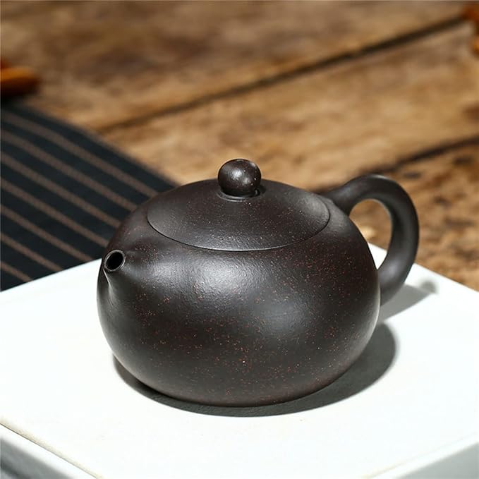 Chinese Clay Teapot 6.7Oz Handmade Xishi Zisha Tea Pot Black Gold Sand Spherical Filter Kungfu Tea Set
