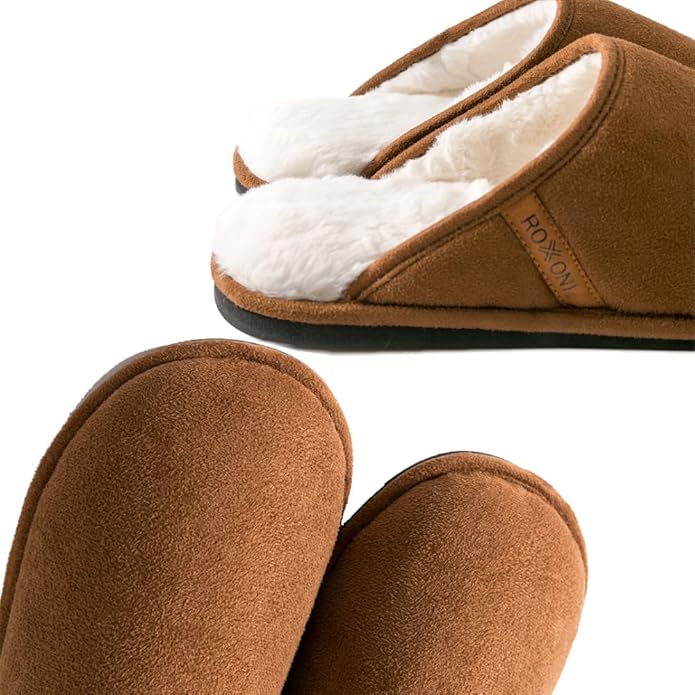 Roxoni Men's Warm Soft Furr House Memory Foam Slipper