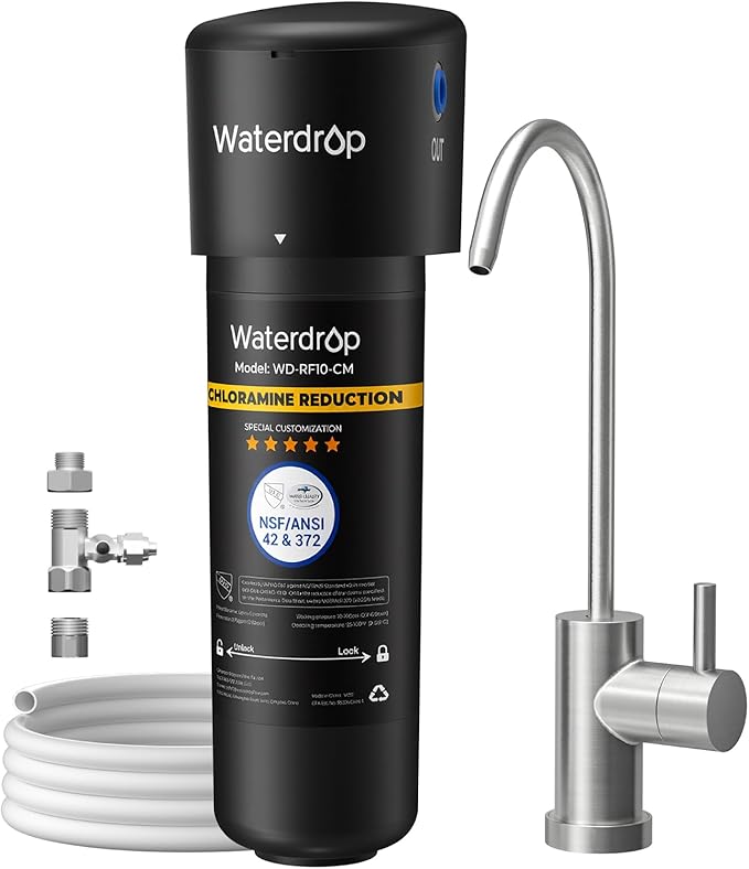 Waterdrop 10UB-CM 6 Months Under Sink Water Filter (Include: System+ 𝐅𝐚𝐮𝐜𝐞𝐭) for 99% Chloramine Reduce- Ideal for California, Florida and Washington- NSF/ANSI 42 Certified- with Faucet