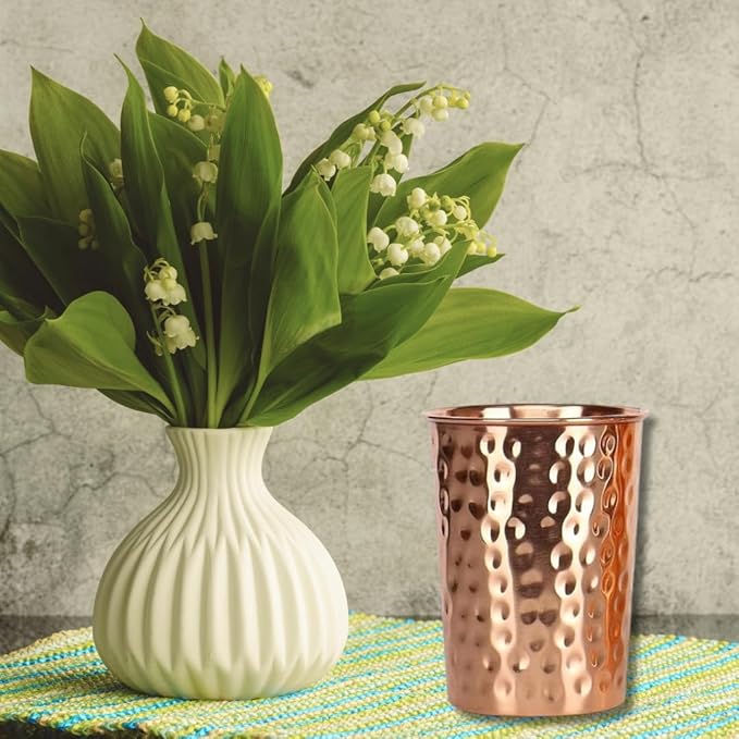 Handcrafted Traditional Hammered Copper Water Glasses – Set of 2 | 300 ml Drinking Tumblers Copper Cups for Home Office Kitchen & Daily Use