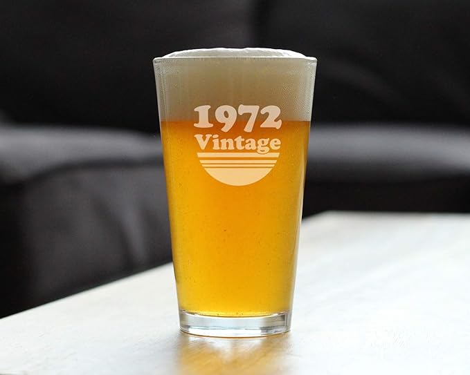 Bevvee Vintage 1972 Pint Glass for Beer - 54th Birthday Gifts for Men or Women Turning 54 - Fun Bday Party Decor - 16 oz