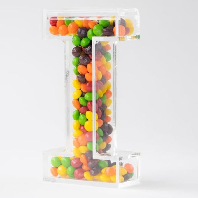 Fillable Alphabet Acrylic Tray Letter Candy Jar Reusable Party Food Jar with Magnetic Lid 10-Inch Sealed Decorative Box (A)